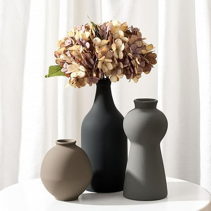 Ceramic Vase Set of 3, Nordic Minimalist Multicolor Vases Home Decor, Rustic Farmhouse Decor Pottery Vases for Bouquet Pampas Grass Dried Fresh Flowers, Living Room, Kitchen, Bedroom, Entryway Mantel
