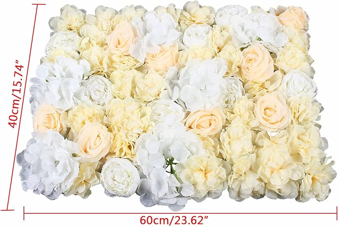 LOYALHEARTDY 12 Pack 24" x 16" Artificial Flower Wall Panels Hydrangea and Rose Flower Backdrop Panels Wedding Party Event Decoration (12 PCS, Yellow+White)