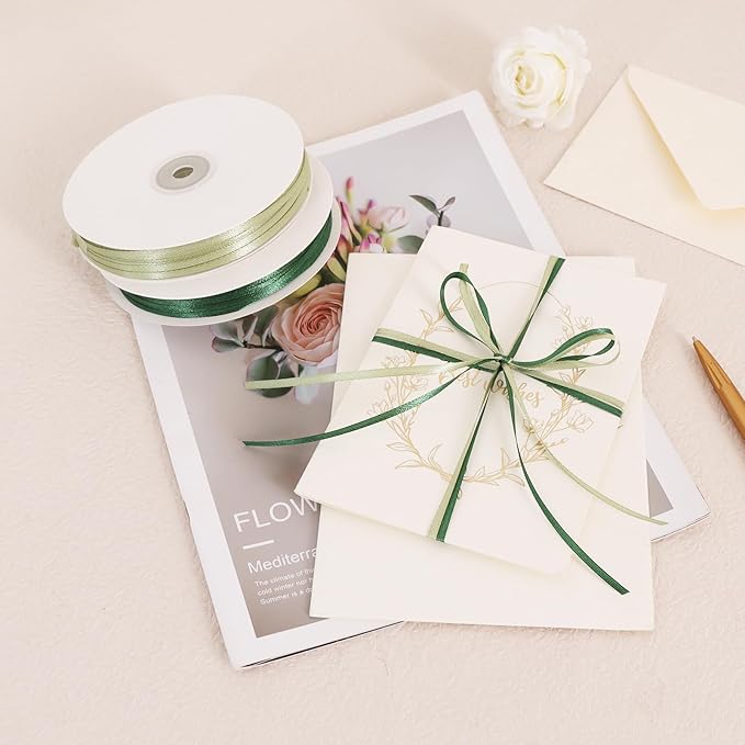 TONIFUL 1/8 Inch x 200 Yards Dark Green Thin Solid Satin Ribbon Giant Spool Double Face Ribbons for Crafts Hanging Tags Invitation Card Balloons Bouquet Hair Gift Wrapping Party Decoration