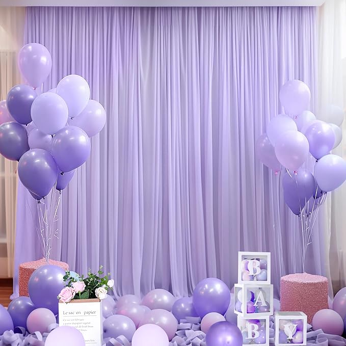 20ft X 10ft Purple Tulle Backdrop Curtain for Parites, Sheer Backdrop Curtains Fabric Drapes for Wedding Ceremony Arch Party Stage Decorations