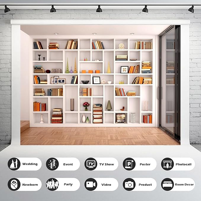 Bookcase Photography Backdrop School Library Study Bookshelf Scene Children Photography Backgrounds Customized Photographic Backdrops for Photo Studio Office Conference Decor 5x4ft