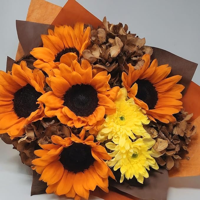 LeZakaa 20 Sheets Flower Wrapping Paper - Waterproof Reversible Floral Bouquet Paper - Orange and Brown Design for Thanksgiving, Halloween, Fall Festivals,Rustic Weddings