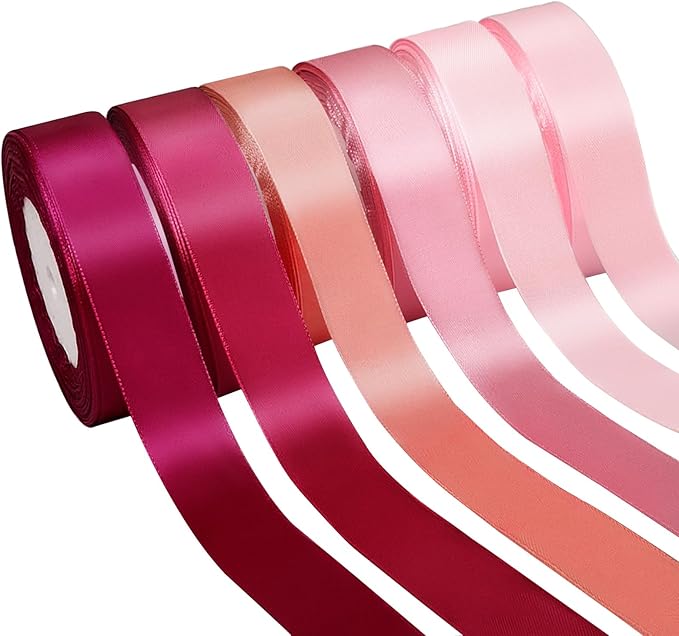 150 Yards Pink Satin Ribbon 1-1/2 Inch 6 Rolls Assortment Ribbons for Crafts Gift Wrapping Flower Bouquet Wedding Invitations Birthday Party Festival Decoration Hair Bows
