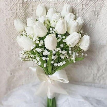 UKELER 24 Pcs Pure White Flowers Fragrant Artificial White Tulip Flowers for Floral Home Decorations Centerpieces Arrangement Wedding Bouquet