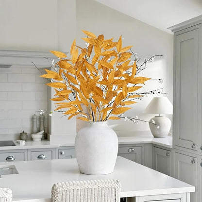 DILATATA 32 inch Gold Artificial Eucalyptus Spray Fall Eucalyptus Leaves Autumn Leaf Branches Faux Fall Stems for Home Floral Arrangement Autumn Festival Thanksgiving Decor