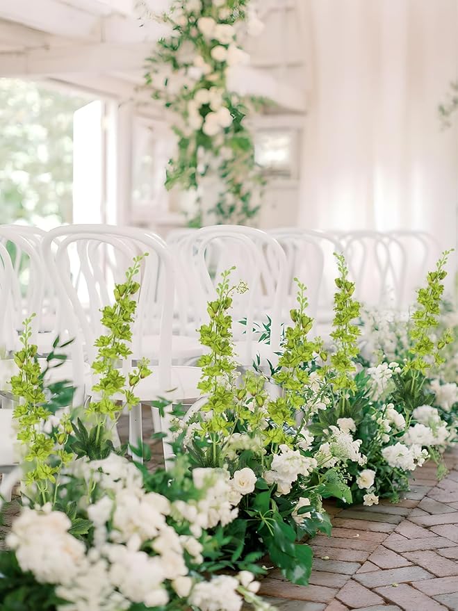 8PCS Long Stem Green Delphinium Artificial Flowers 33.5'' Fake Larkspur Flowers Faux Flower Stems for Tall Vase Home Wedding Garden Table Decor(Green)