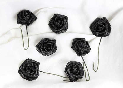 Black Flowers Glitter Rose 30 Pcs Artificial Flowers Glitter Flowers Foam Roses with Stem Faux Flowers for DIY Wedding Bridal Bouquet Party Centerpieces Decor(Black)