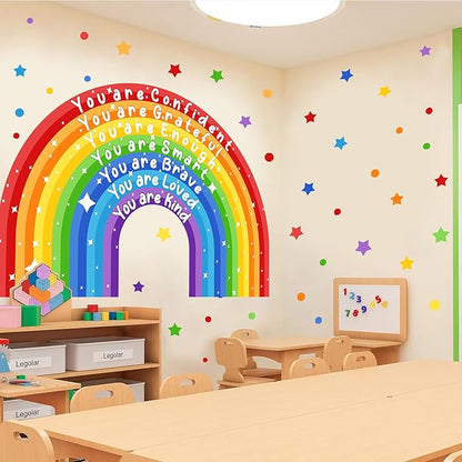 Large Rainbow Wall Sticker Colorful Inspirational Wall Decals for Classroom Peel and Stick Kids Nursery Walls Stickers You are Motivational Art Murals Vinly Decal for Baby Room Playroom Toddler Decor
