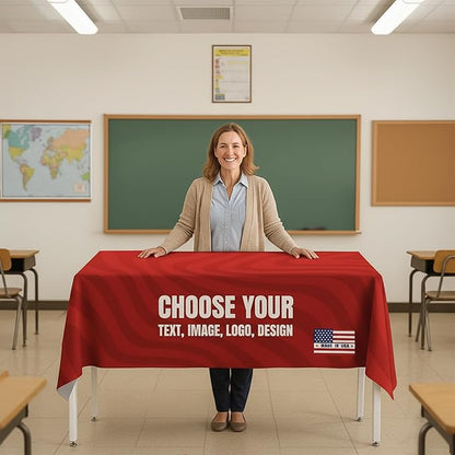 Custom Table Cloth for 4ft/5ft/6ft Table by BCB Print | Personalize with Business Logo/Image/Text | Trade Shows, Events & Weddings | HD Printed Custom Table Sign | Express Dispatch+Ship | Made in USA