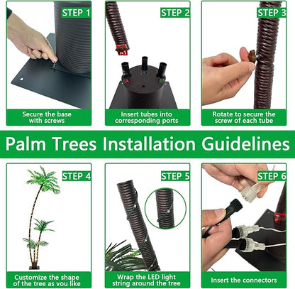 7FT Lighted Artificial Palm Tree with Three Trunks and Upgraded 260 LED Lights - Outdoor/Indoor Use, Perfect for Tiki Bars, Patios, Homes, Offices, Beaches, Yards Pool and Cruise Party