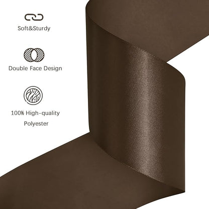Brown Satin Ribbon 3 inch X 15 Yards Polyester Ribbon for Gift Wrapping Very Suitable for Weddings Party Hair Bow Invitation Decorations and More