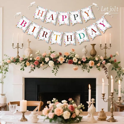 Letjolt Wildflower Happy Birthday Banner Girls Flower Birthday Flag Floral Theme Party Signs Baby Shower Decorations Supplies for Women 13 pcs