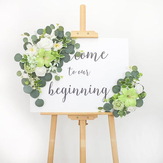 2pcs Wedding Arch Flowers,Wedding Welcome Sign,centerpieces for Tables,Reception Backdrop Table Decorations Welcome Sign(Green)