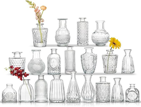 Glass Bud Vases Set of 20, Small Clear Vase in Bulk for Centerpieces, Mini Flower Vases for Rustic Wedding Vintage Home Table Decor