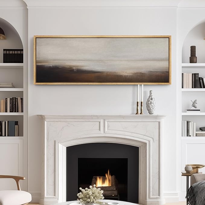 SIGNFORD Large Framed Canvas Print Wall Art Minimalist Landscape in Earth Tones Serene Abstract Horizon Illustrations Modern Art Relax/Calm Warm for Living Room, Bedroom, Office - 60"x20"