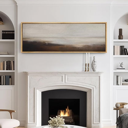 SIGNFORD Large Framed Canvas Print Wall Art Minimalist Landscape in Earth Tones Serene Abstract Horizon Illustrations Modern Art Relax/Calm Warm for Living Room, Bedroom, Office - 60"x20"