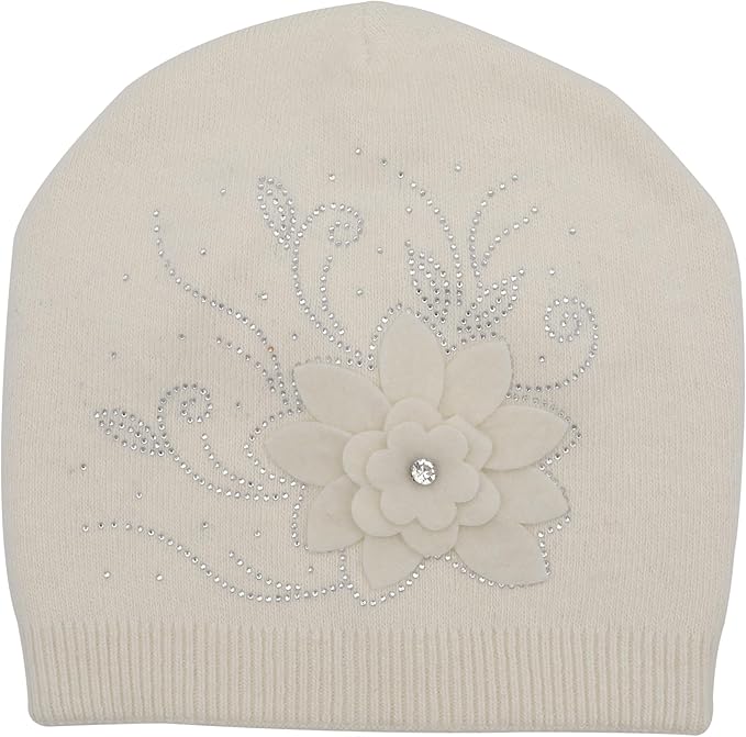 ZLYC Women Floral Slouchy Beanie Hat Double Layer Winter Knit Skull Cap