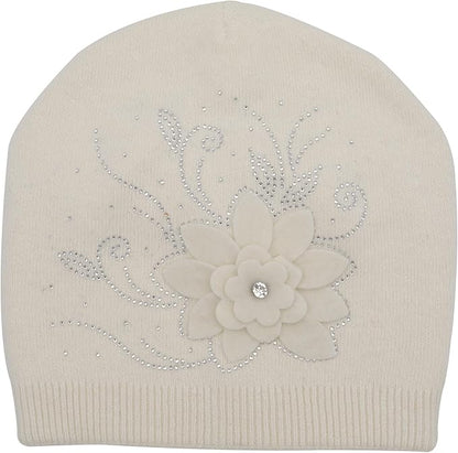 ZLYC Women Floral Slouchy Beanie Hat Double Layer Winter Knit Skull Cap