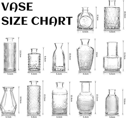 Bud Vases Set of 12, Small Mini Glass Vases for Centerpieces - Elegant Vintage Style - Perfect for Table Decor, Wedding, Party Centerpieces - Great Gift for Home Decor Lovers (Clear)