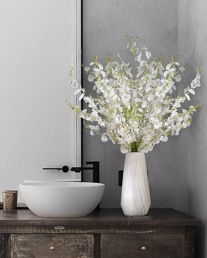 Kisflower 12Pcs White Artificial Orchids Flowers, Fake Dancing Orchids Bouquet Silk White Faux Bouquet for DIY Indoor Outdoor Wedding Party Home Kitchen Office Decoration