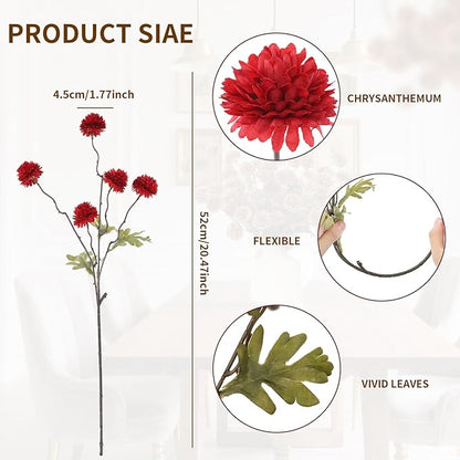 DuHouse 6pcs Artificial Flowers Faux Silk Pompon Mum,Silk Small Mini Chrysanthemum Ball with Stems for DIY Bouquets Centerpieces Vase Home Table Kitchen Decorations(Dark Red)