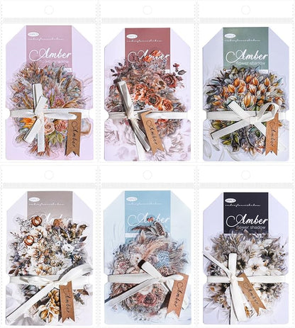 TIAMECH Amber Flower Shadow PET Stickers - 120 Pcs Branch Garland Flicker Design, Waterproof Sticker for Journaling & Scrapbooking, Junk Journal Supplies, Ephemera & DIY Crafts