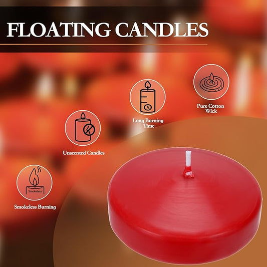 3 inch Floating Candles 36 Packs Red Floating Candle for Centerpieces 8-9 Hours Floating Candles 3” Water Candles for Cylinder Vases, Pool, Wedding, Christmas, Party