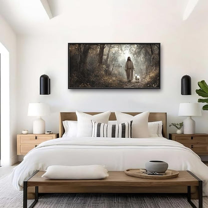 Vintage Christian Large Wall Art Framed Religious Wall Decor for Living Room Jesus Lamb Pictures Oversized Canvas Print Painting Modern Extra Large Artwork for Bedroom Office 60"x30"