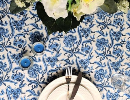 ATOSII Midnight Bloom 100% Cotton Spring Summer Tablecloth, Hand Block Print Rectangle Table Cover for Kitchen Dining Linen I Parties, Outdoors, Wedding, Easter I 72 X 108 Inches I 8 Seater