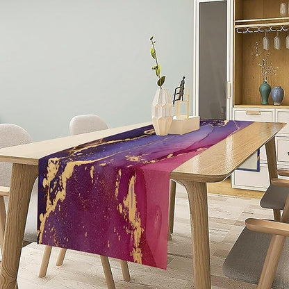 Purple Marble Table Runner Natural Abstract Luxury Ink Texture Gold Veins Red Printing Seasonal Dinner Runner Table Decoration for Farmhouse Home Kitchen Dining Holiday Party 13x36in