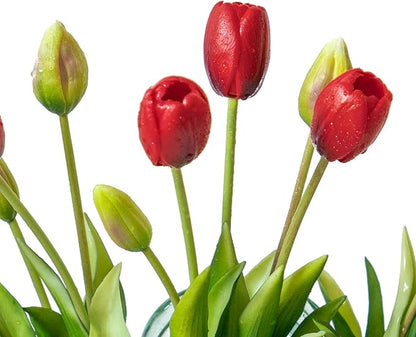 15pcs Artificial Tulips Flowers, Real Touch Latex Bouquet, Fake Tulips for Office Wedding Party Home Kitchen Garden Decoration-B Red
