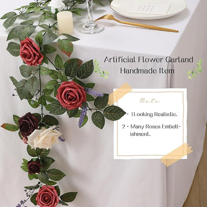 Senseya Artificial Rose Runner Rustic Garland Floral Arrangements Wedding Ceremony Backdrop Arch Flower Table Centerpieces Decorations