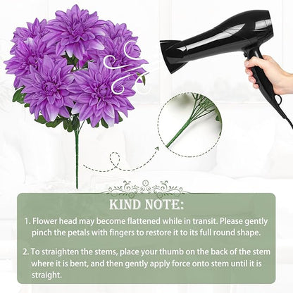 Hollyone 2Pcs Purple Artificial Dahlia Flowers Bush 7 Heads Silk 15.7" Fake Dahlias Flowers Wedding Bouquets Faux Dahlia Flower Floral Arrangements for Outdoor Indoor Table Centerpieces Home Decor