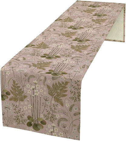 Spring Floral Table Runner, Rustic Retro Field Herbal Plant Purple Pink Wildflower Country Natural Floral Fern Print Table Cover for Indoor Outdoor Dinner Party Decor, 13x90inch