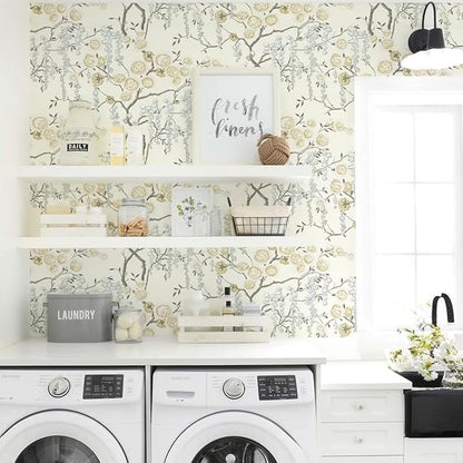 Orainege Peel and Stick Wallpaper Vintage Floral Contact Paper 17.7in ×118.1in Beige Floral Wallpaper Peel and Stick Removable Wall Paper for Bathroom Waterproof