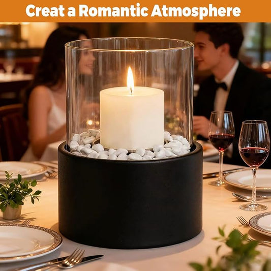 EastFlame Tabletop Pillar Hurricane Candleholder with Decorative Stones - Suitable for Dia 3" and Below Pillar Candles and Scented Candles, Gift for Lovers' Gathering, Home Decor, Parties & Weddings