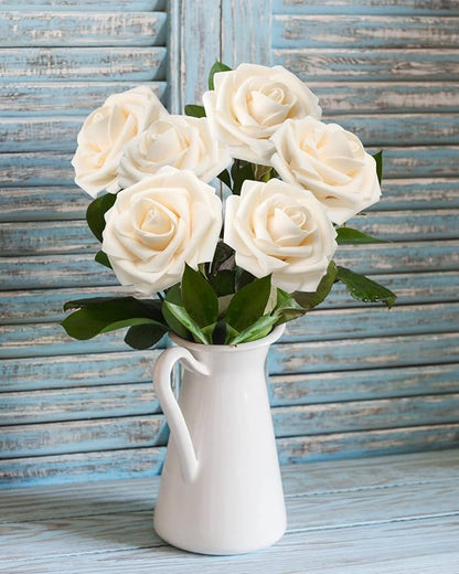 JOYLEX Artificial Flowers Realistic Roses, 25pcs Real Looking Fake Roses with Stem for DIY Wedding Bouquets Centerpieces Bridal Shower Party Home Romantic Decorations (Champagne)