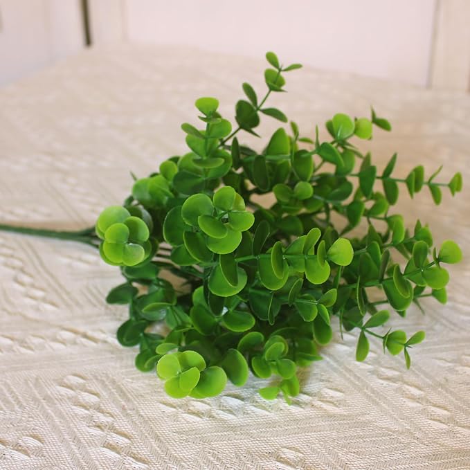 8-Pack Eucalyptus Plant – Fake Eucalyptus Artificial Plants, UV Resistant Faux Greenery for Indoor Outdoor Home Office, Classroom & Wall Décor
