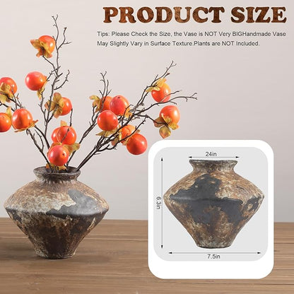Wabi Sabi Style Ceramic Vase Brown Ceramic Rustic Vase for Wabi Sabi Style Decor Table Centerpiece, Home and Living Room Decoration, Shelf Decor, Mantel, Dinner Table Office Decorations