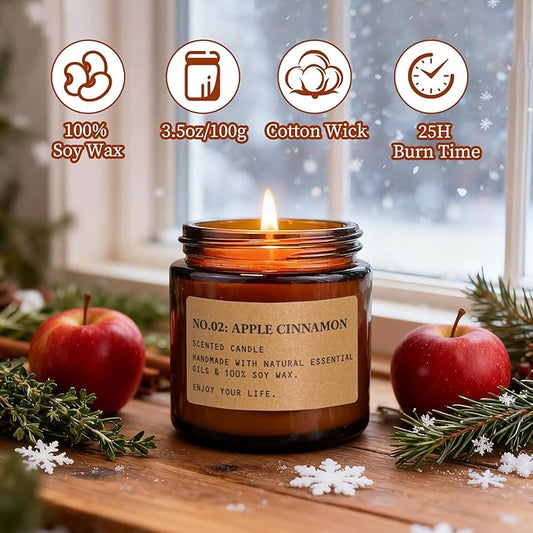 Christmas Candles for Home Scented, 6 x 3.5 oz Soy Wax & 150 Hours Long Lasting Fall Winter Candles Sets, Gifts for Women Birthday Thanksgiving Day Merry Christmas | Apple Cinnamon Pumpkin Spice|
