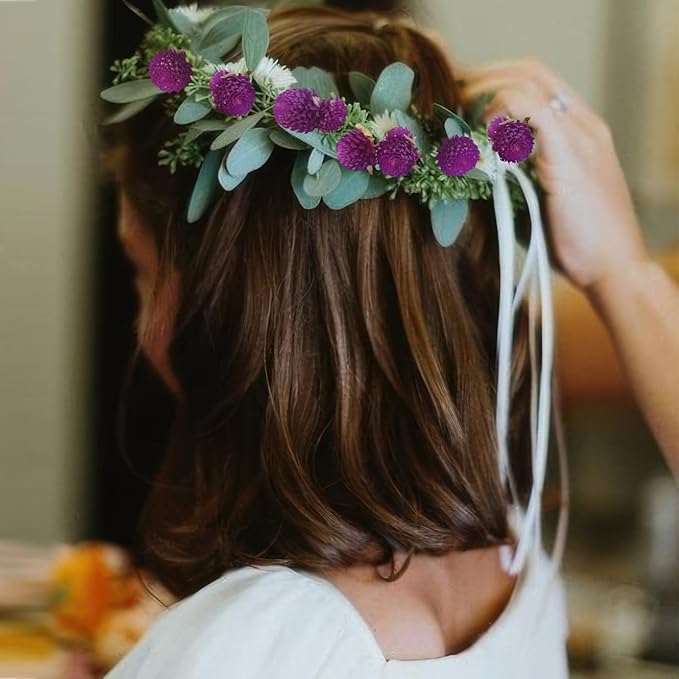 220 Pcs Dried Flowers Heads for Crafts Purple Globe Amaranth Natural Dried Gomphrena Globosa Flower Bulk Dry Flower Arrangements for Wedding Decor Home Party Headband DIY