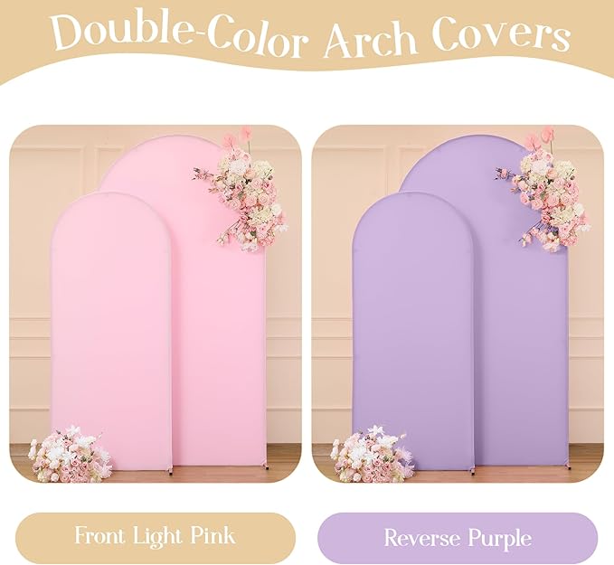 Pink Purple Arch Backdrop Cover Set of 2 Spandex Arch Covers 7.2 and 6ft Wedding Birthday Party Arch Covers Stretchy Backdrop Bridal Baby Shower Pink Lavender Arch Stand Cover