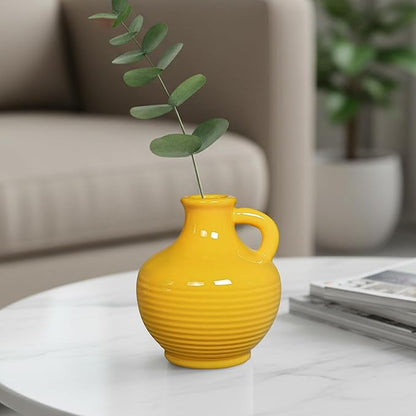 Sunddo Yellow Ceramic Vase 6 Inch - Small Modern Decorative Vase with 1 Handle for Home Decor, Living Room, Kitchen, Shelf, and Centerpiece Table Decorations