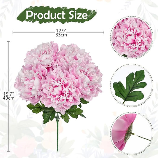 Briful Artificial Peony Flowers Bouquet 15.7" Faux Pink Silk Peonies Floral Arrangement Fake Flowers for Home Office Wedding Party Table Centerpiece Decor