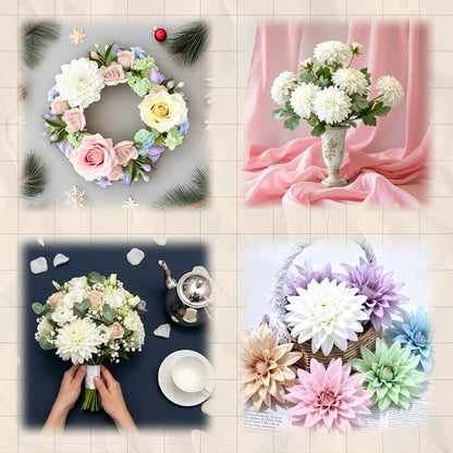 Dahlia Artificial Flowers, 23 inch White Silk Flowers with 6 Heads, Realistic Faux Floral Stems for Wedding Centerpieces and Home Decor