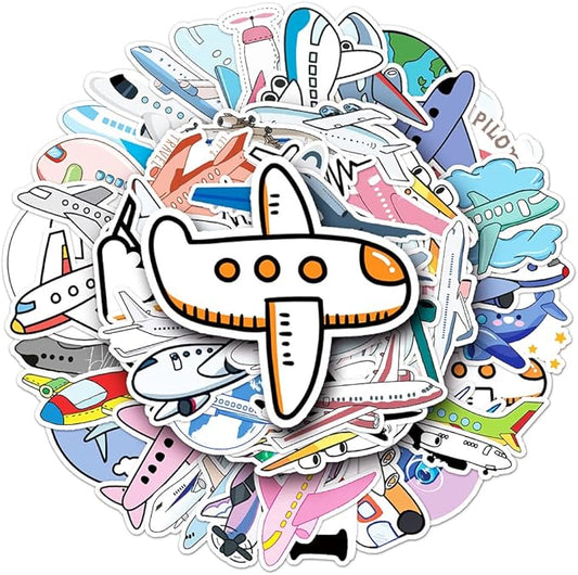 Aircraft Stickers for Teens Boy Girls Kids|50 Pcs|Popular Vinyl Waterproof Stickers for Laptop Computer Phone Luggage Flasks Water Bottle Bike Car Notebook Tablet,Trendy Cartoon Decals Pack(Airplane)