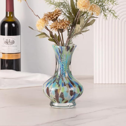 KAMMAK Colored Glass Vase, Beautiful Hand Blown Decorative Vase, Modern Art Vase for Flower Mantle Dining Table Centerpiece, Entryway Living Room Wedding Decoration, FH020