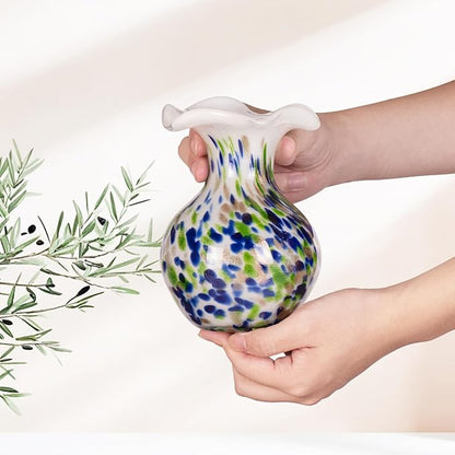 KAMMAK Colored Glass Vase, Beautiful Hand Blown Decorative Vase, Modern Art Vase for Flower Mantle Dining Table Centerpiece, Entryway Living Room Wedding Decoration, FH005