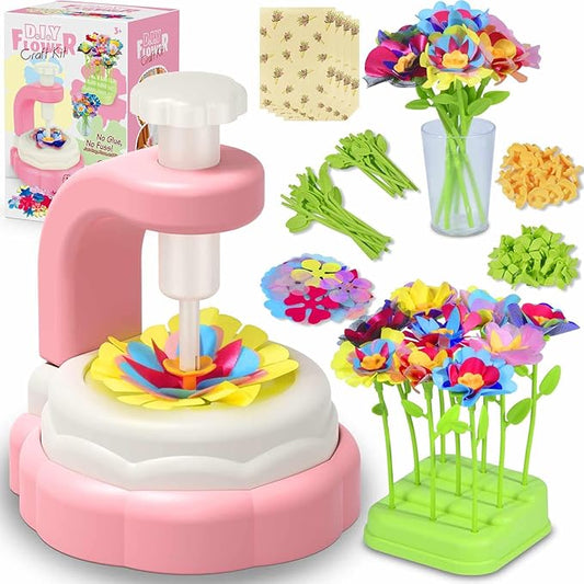 Arts Crafts For Kids Ages 4-8：5 6 7 8 9 10 year old Girl Birthday Gift Ideas,christmas stocking stuffers Creative Craft Diy Fabric Flower Bouquets Toys age 8-13,Flower Press Kit Educational Toys