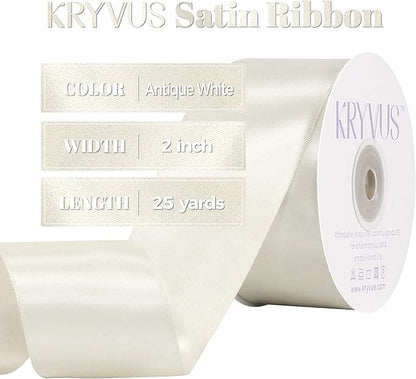Antique White Satin Ribbon, Double Faced 2 Inch X 25 Yards Antique White Ribbon, Premium Satin Ribbon for Gift Wrapping, Crafts, Hair Bow Making, Sewing, Flower Bouquet, Wedding Party Decor